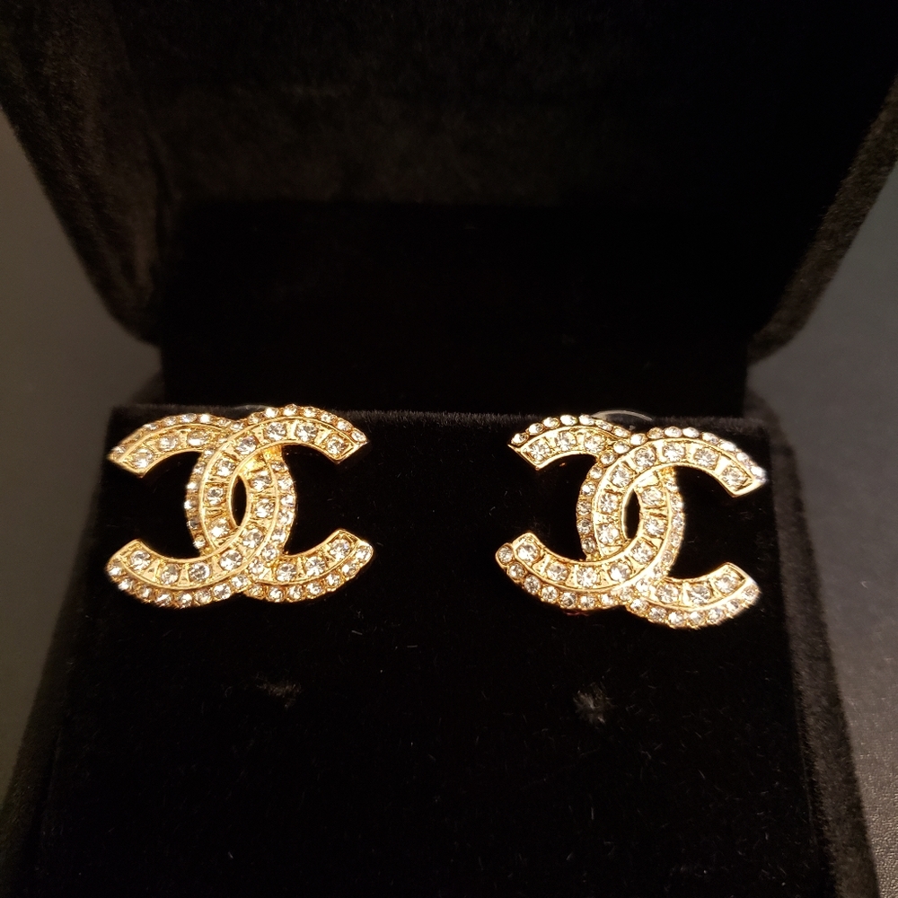 Vintage Coco Chanel large gold crystal earrings
